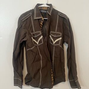 Lamasini Dark Brown Men's Button Down long Sleeve